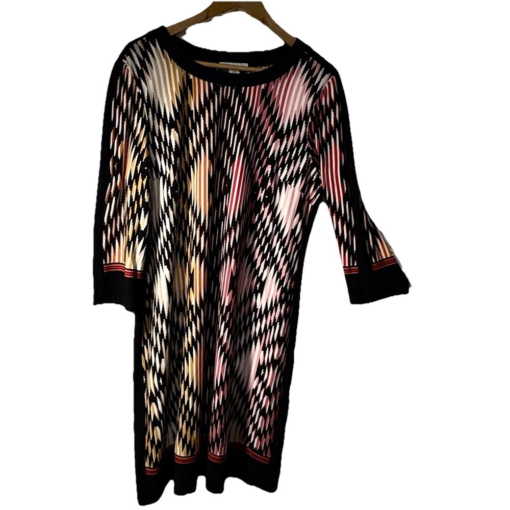 London Times Woman  dress 3/4 sleeve knee length stretch 16 Stretch Geometric